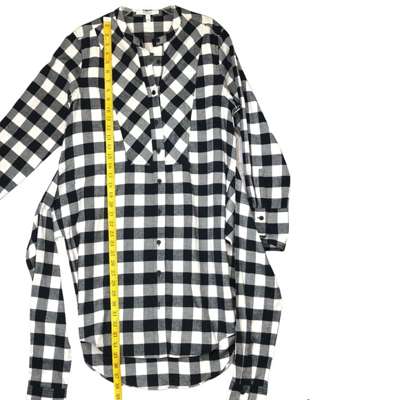 Derek Lam 10 Crosby Shirt Dress, Buffalo Plaid Flannel Cotton, Sz 8, Black White - Picture 10 of 15